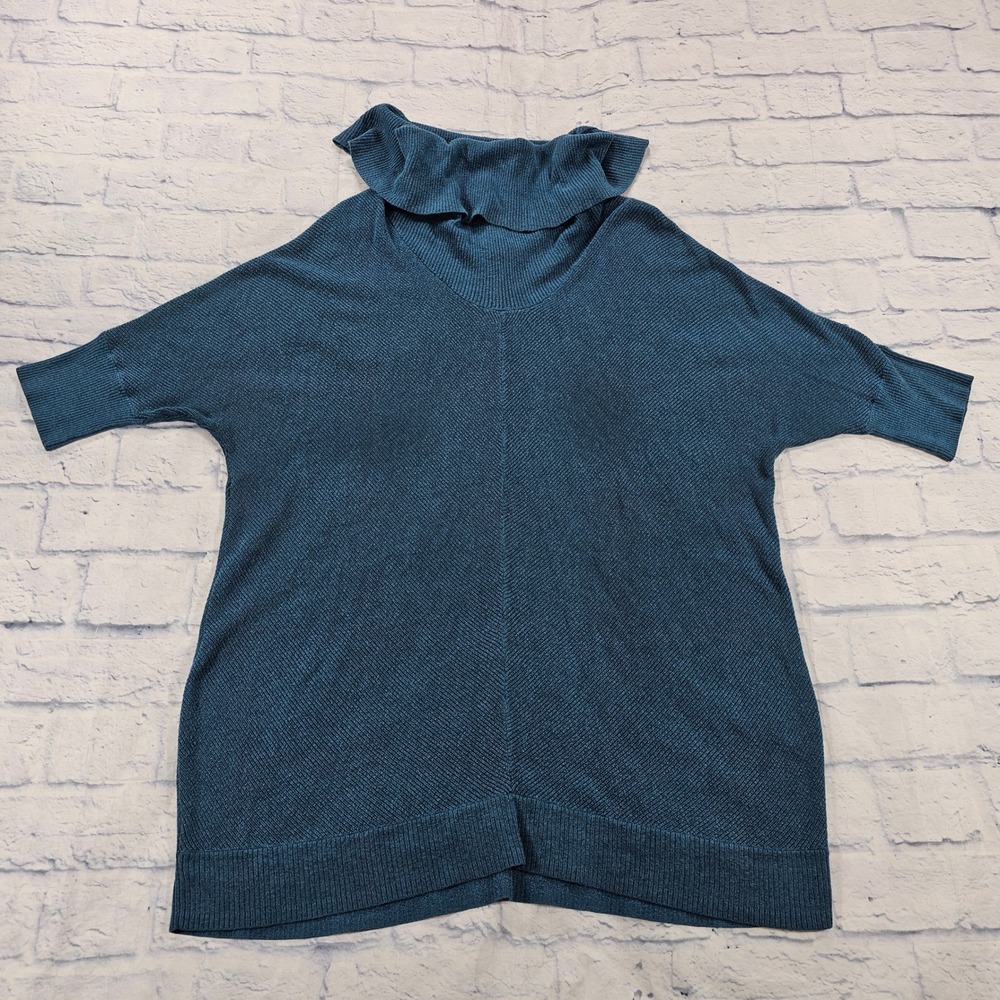 Lane Bryant Sweater Tunic Womens 14/16 Teal Blue Ruffle Cowl Neck Batwing Knit